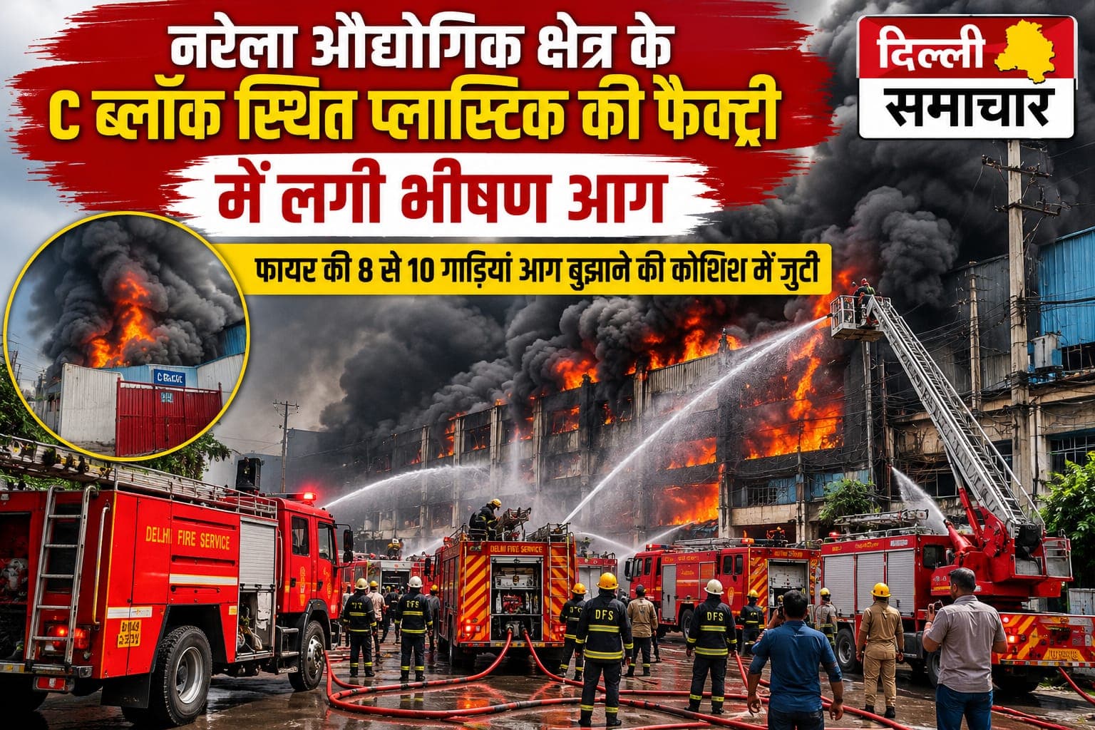 नरेला औद्योगिक क्षेत्र में प्लास्टिक फैक्ट्री में भीषण आग, दमकल की कई गाड़ियां मौके पर तैनात