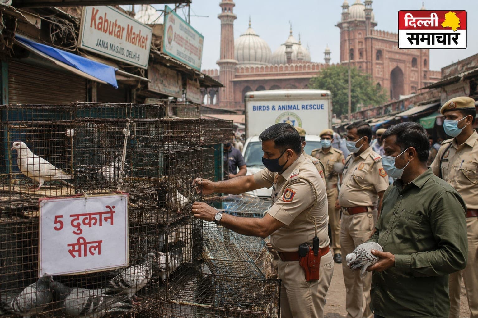 Delhi : जामा मस्जिद के कबूतर मार्केट पर पुलिस का शिकंजा, 863 पक्षी-जानवर मुक्त; 5 दुकानें सील