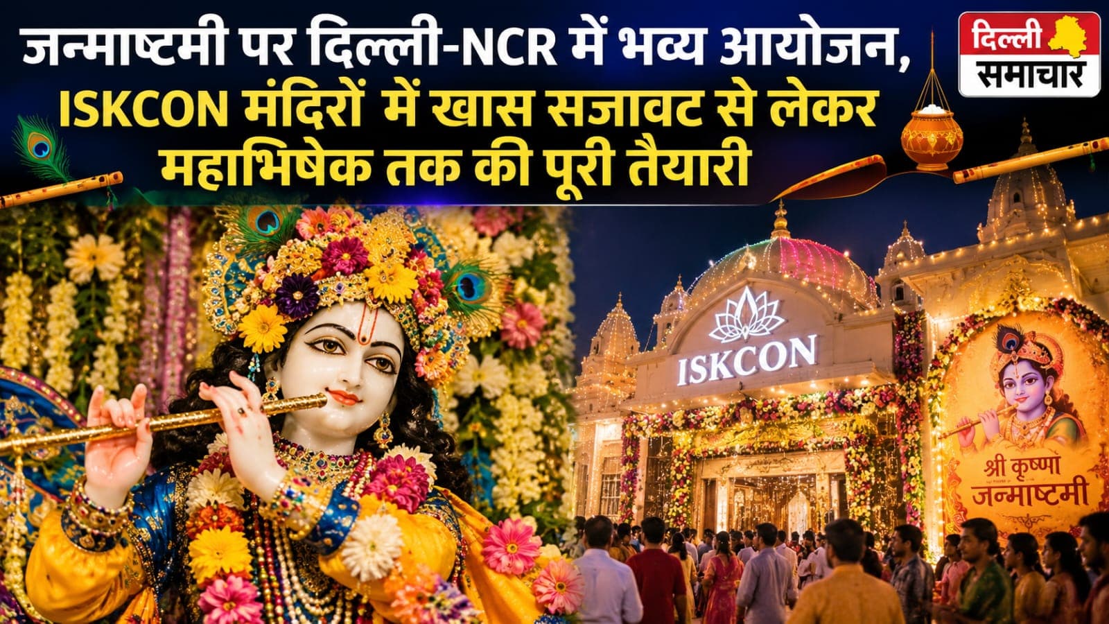 Delhi : जन्माष्टमी पर दिल्ली-NCR में भव्य आयोजन, ISKCON मंदिरों में खास सजावट से लेकर महाभिषेक तक की पूरी तैयारी