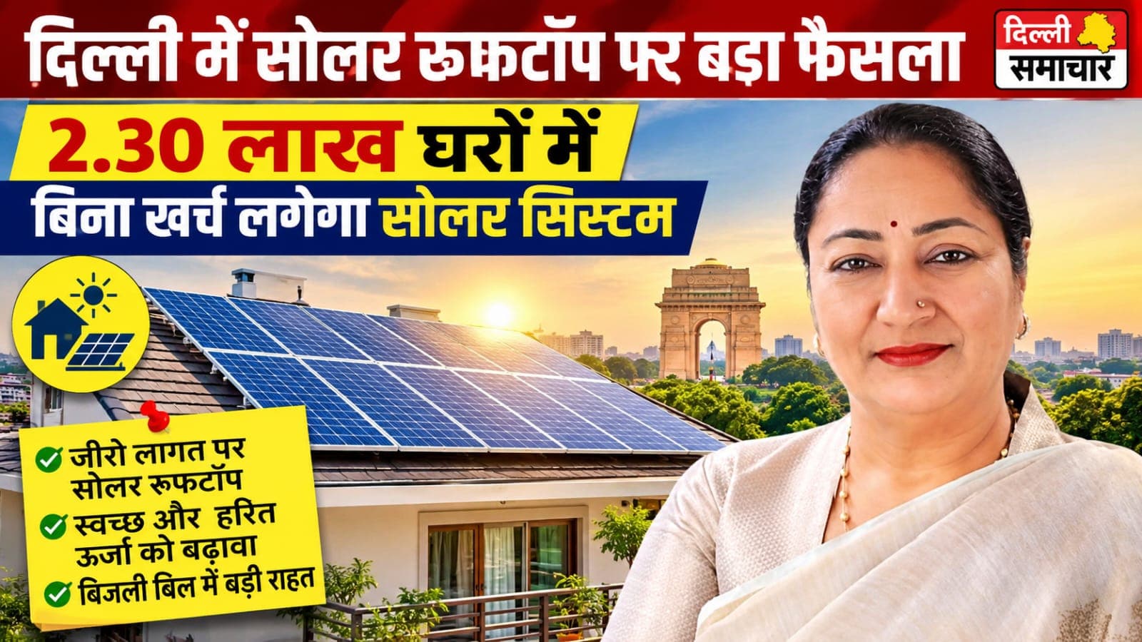 दिल्ली में सोलर रूफटॉप पर बड़ा फैसला, 2.30 लाख घरों में बिना खर्च लगेगा सोलर सिस्टम