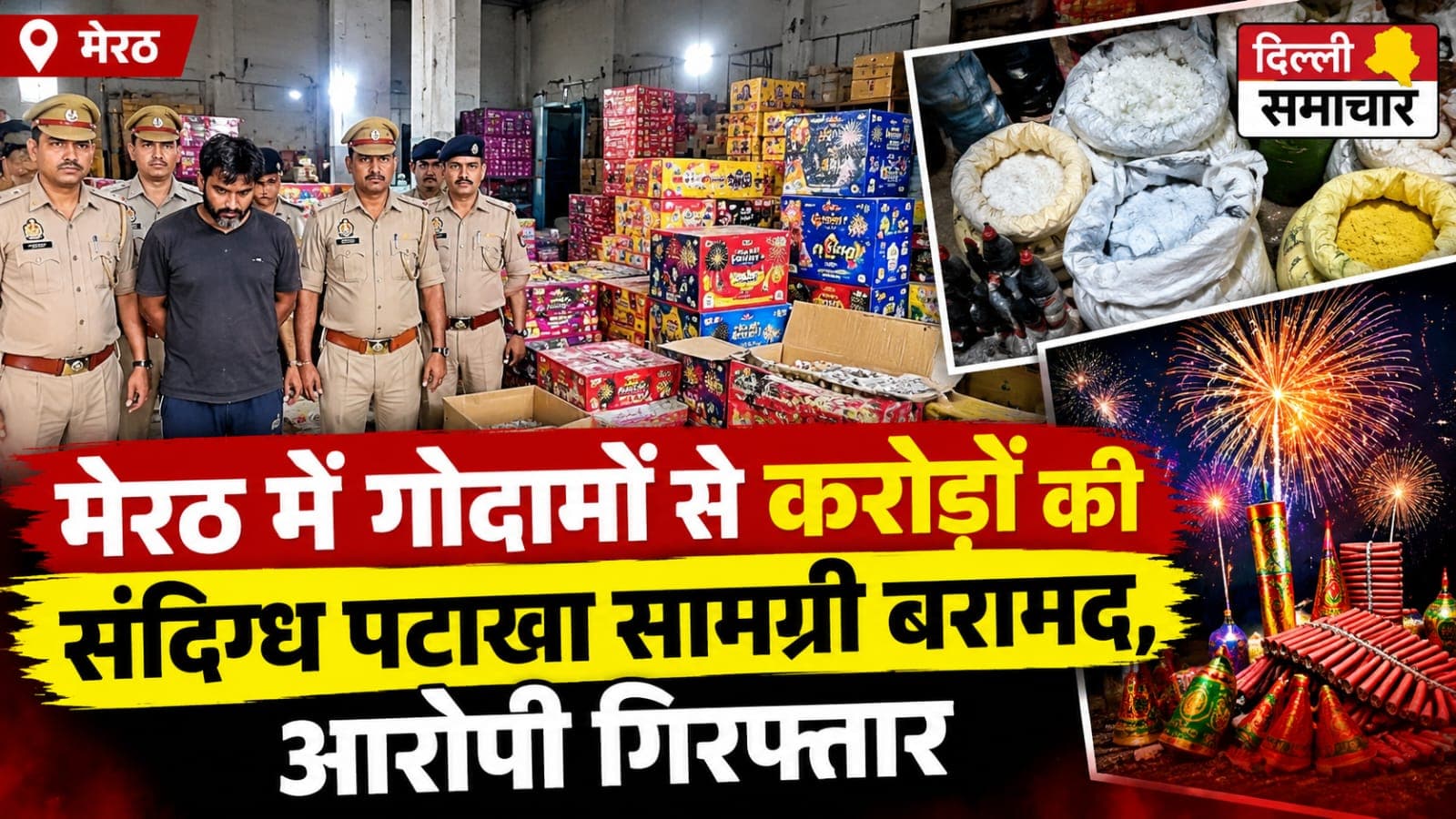 UP : मेरठ में गोदामों से करोड़ों की संदिग्ध पटाखा सामग्री बरामद, आरोपी गिरफ्तार
