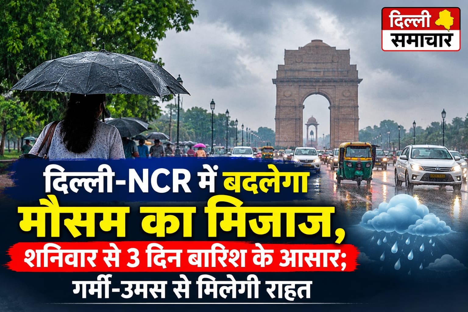 Weather : दिल्ली-NCR में बदलेगा मौसम का मिजाज, शनिवार से 3 दिन बारिश के आसार; गर्मी-उमस से मिलेगी राहत