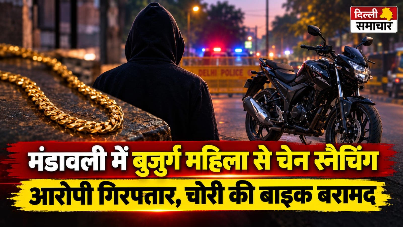 Delhi : मंडावली में बुजुर्ग महिला से चेन स्नैचिंग करने वाला आरोपी गिरफ्तार, चोरी की बाइक भी बरामद