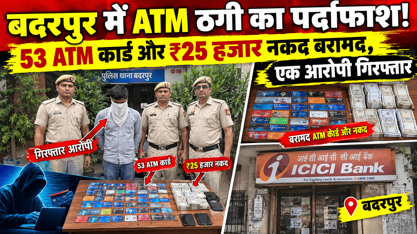 बदरपुर में ATM ठगी का पर्दाफाश, 53 ATM कार्ड और ₹25 हजार नकद बरामद, एक आरोपी गिरफ्तार